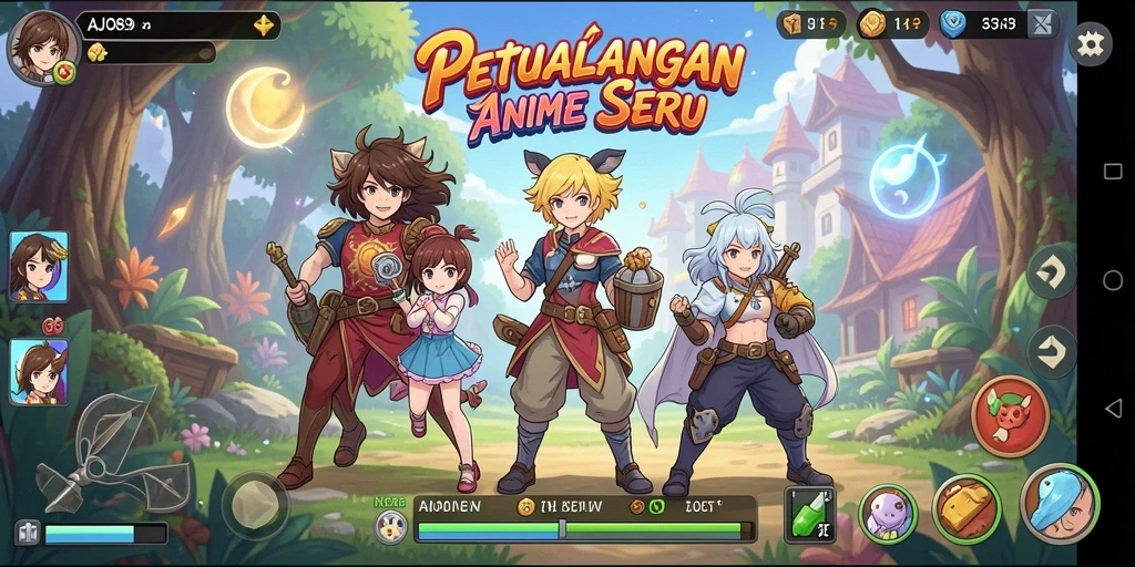 Tangkapan layar dari gameplay AJO89 yang penuh aksi dan karakter Anime.