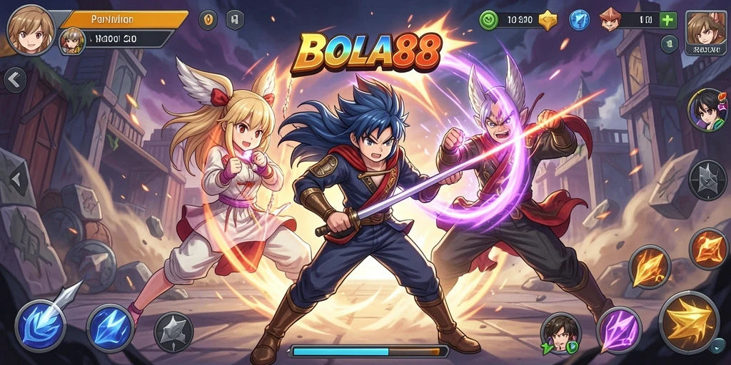 Screenshot BOLA88 menampilkan aksi pertarungan dari karakter anime favorit.