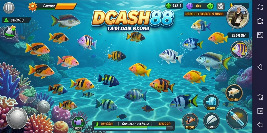 Screenshot gameplay seru dalam IDCASH88 yang menampilkan aksi menangkap ikan.