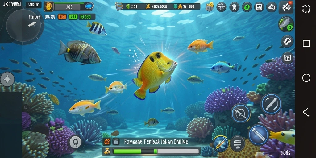 Tampilan gameplay JKTWIN yang menegangkan saat berburu ikan.