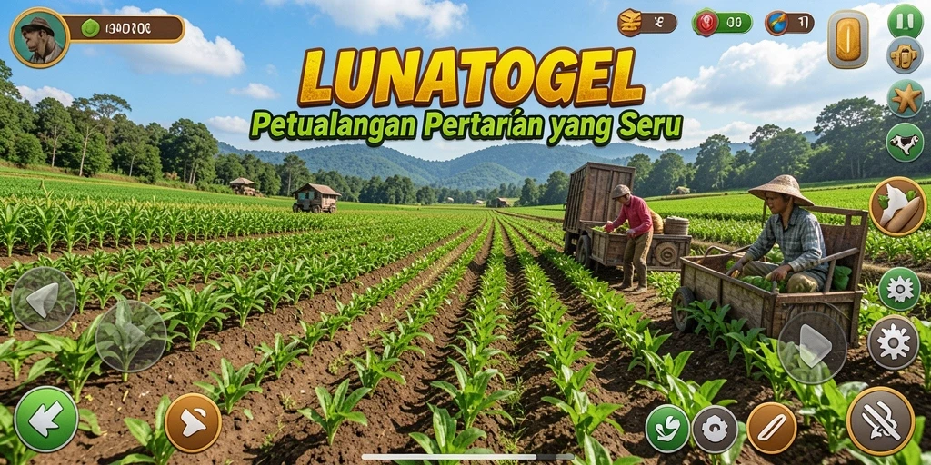 Screenshot gameplay LUNATOGEL menampilkan kebun yang indah dan subur.