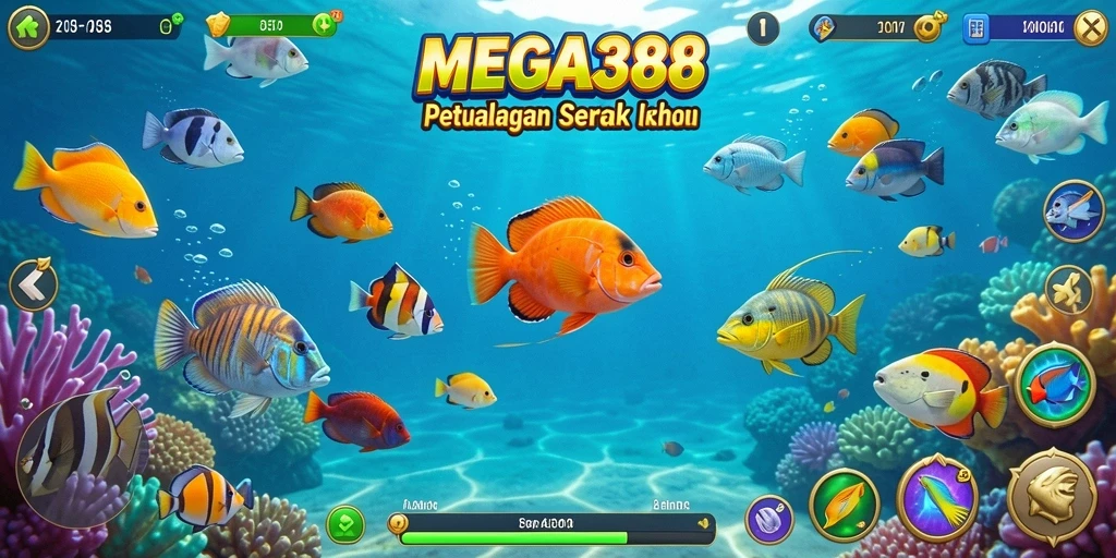 Tampilan gameplay menarik dari MEGA388 saat menembak ikan.