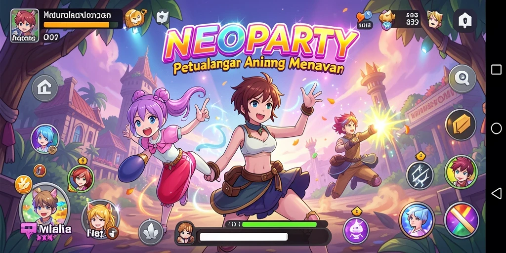 Tampilan gameplay seru dari NEOPARTY dengan karakter Anime menarik.